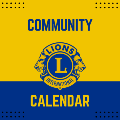 Community Calendar surrounding the Lions Club International logo